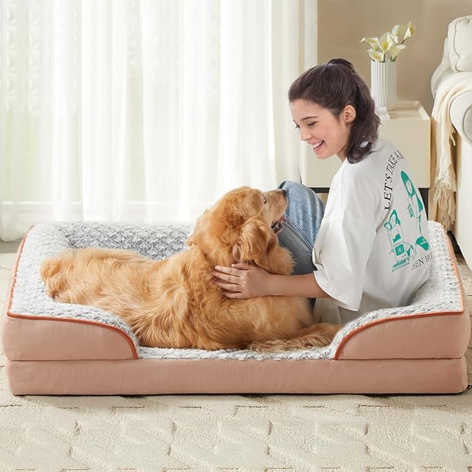 Orthopedic Dog Bed for Extra Large Dogs, Egg Crate Foam Bed for Extra Large Dogs, Equipped with Removable Waterproof Pillow Cover and Anti-Slip Bottom, Pet Bed