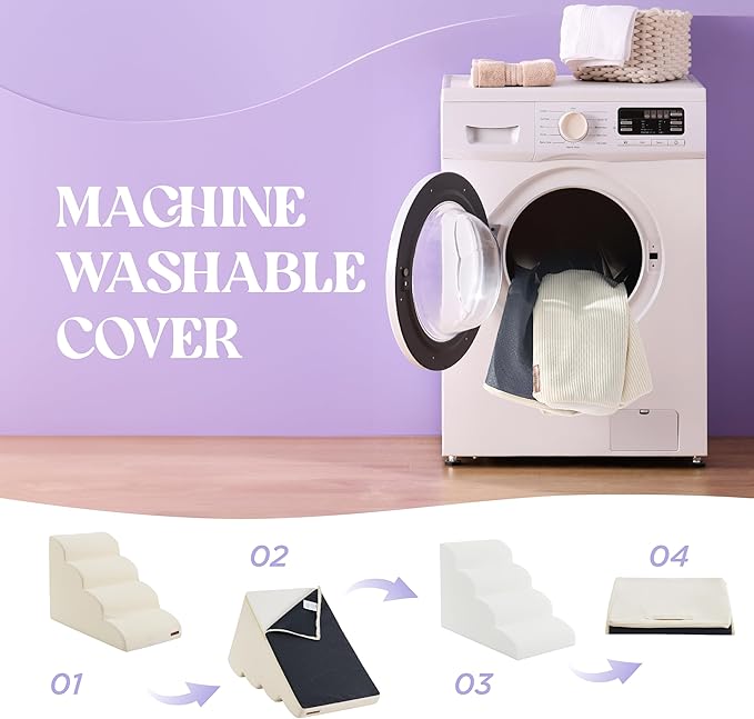 Lesure Dog Stairs for High Bed Pet Steps Ramp for Small Dogs with CertiPUR-US Certified Foam with Non-Slip Bottom, Beige, 5 Steps