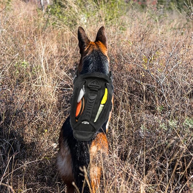 Tactical Dog Backpack Harness for Large Breed Original Design Metal Buckle Vest with Side Bags Pouches for Service Working Training (Black (Vest only), L)