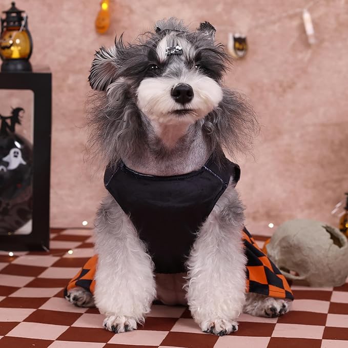 CuteBone Halloween Dog Dresses Velvet Holiday Small Dogs Clothes Onesie Pet Apparel Girl Puppy Skirt with Bow Hair Rope CVA42M-D