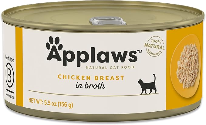 Applaws Natural Wet Cat Food in Broth, Limited and Natural Ingredients, High Protein with No Artificial Additives, Chicken Breast in Broth (6 x 5.5oz Cans)