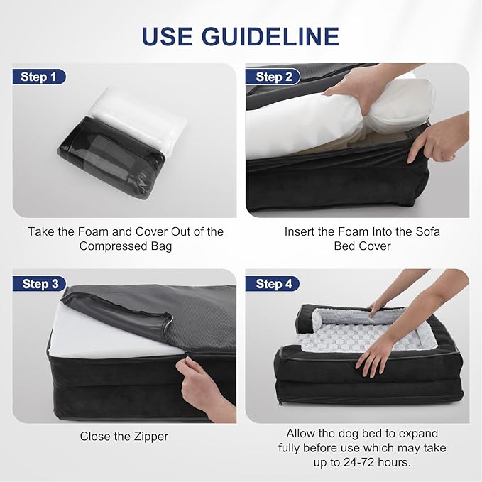 FURTIME Orthopedic Dog Bed for Extra Large Dogs - XL Plus Waterproof Dog Sofa Beds, Supportive Foam Pet Couch Bed with Removable Washable Cover, Waterproof Lining and Nonskid Bottom, Black