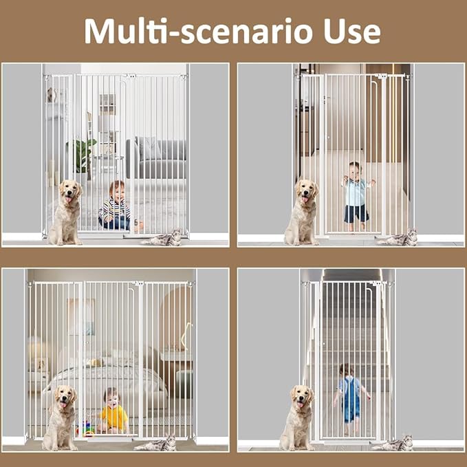 57" Extra Tall Cat Gate for Doorways, 29.14'' - 33.86'' Wide High Pressure Mounted Dog Gate, Tall Pet Gates for Doorways No Drilling, Auto Close Safety Baby Gates for Dogs Cats(White)