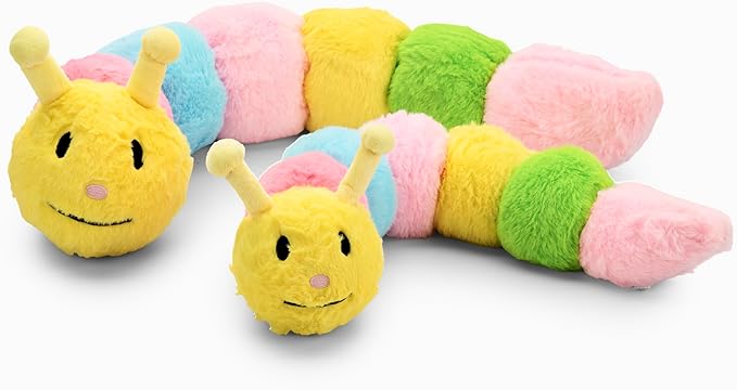 Flourish Pets 3 in 1 Multi-Layer Chew Toy for Active Dogs | Non-Toxic BPA Free Double Stitched Soft Fabric Exterior Dog Toys | Long-Lasting Dog Plush Toys - Large Caterpillar (30โณ)