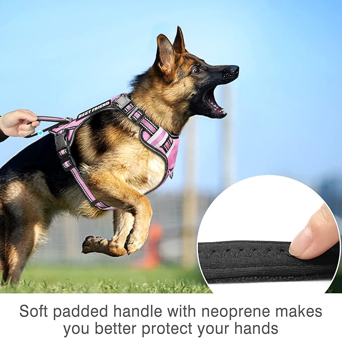 WINSEE Service Dog Vest No Pull Dog Harness with 7 Dog Patches, Reflective Pet Harness with Durable Soft Padded Handle for Training Small, Medium, Large, and Extra-Large Dogs (X-Large, Pink)