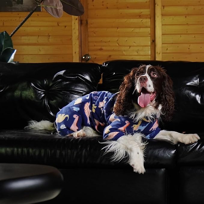 ROZKITCH Dog Pajamas Soft Fleece Pullover Pajamas, Pet Windproof Warm Cold Weather Jacket Vest with Reflective Zipper, Jumpsuit Apparel Outfit Clothes for Small Dog Dinosaur XS
