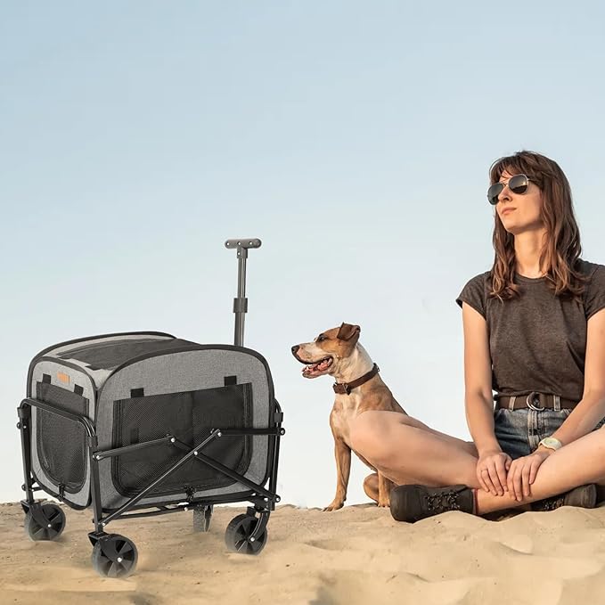 Lekereise Extra Large Pet Carrier with Wheels – Soft-Sided Foldable Rolling Cat Carriers for 2 Small Cats or Medium Large Dog Under 30lbs, Stable & Ventilated Travel Crate for Camping Outdoor, Grey