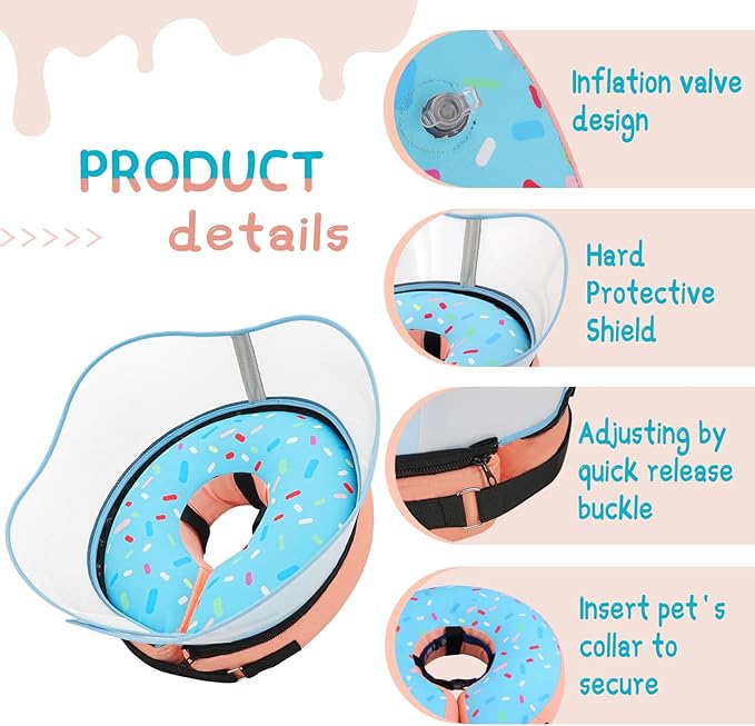 Supet Raised Inflatable Dog Cone Collar to Stop Licking, Soft Dog Cone Alternative After Surgery, Doggie Neck Donut Collar for Small Medium Large Dogs