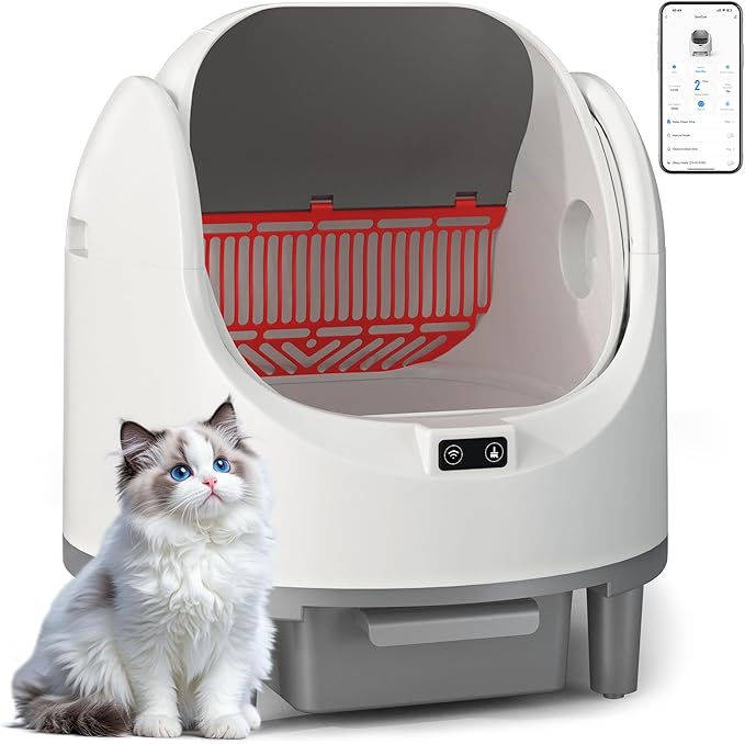Self Cleaning Litter Box, Open Top Design Automatic Cat Litter Box for Multiple Cats (Dark White)