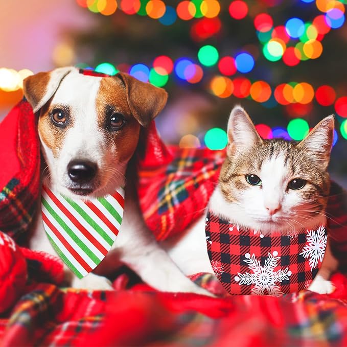 40 Pcs Christmas Dog Bandanas Bulk Adjustable Xmas Dog Scarves Bibs Triangle Reversible Puppy Bandana Pet Neckerchief Scarf Washable Cat Scarf for Small Medium Large Dogs Pet Grooming Accessories