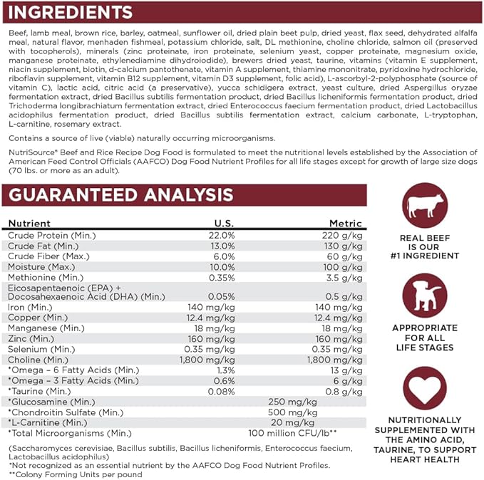NutriSource Dry Dog Food, Beef and Rice, 12LB