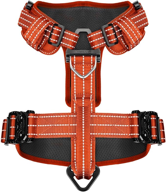 ICEFANG Dog Strap Harness with All-Metal Hardware,for Large Sized Dog,K9 Vest,Y-Shape Soft Padding,Adjustable Pet Harness,No-Pull Front Leash Clip (Large (Pack of 1), Orange)