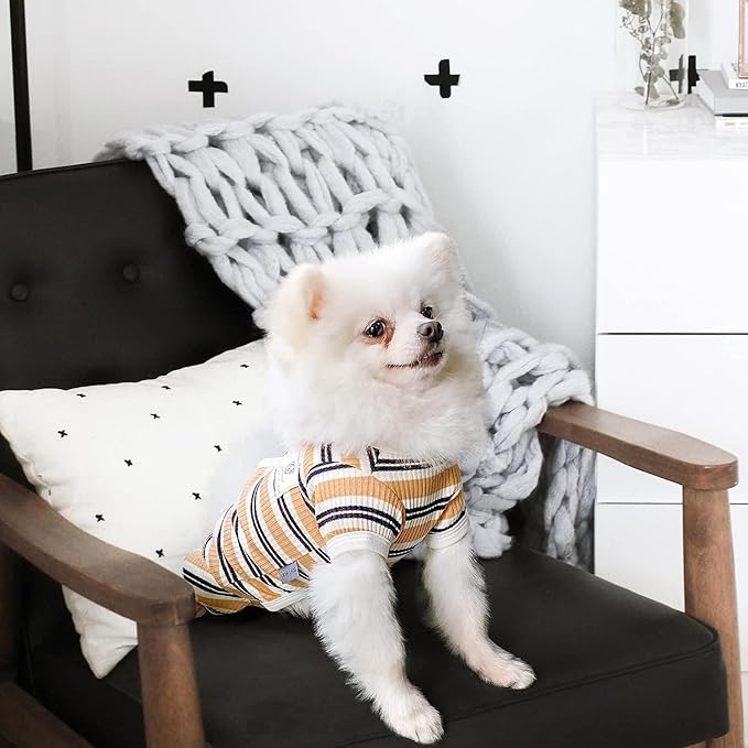 TONY HOBY Male Dog Pajamas, 4 Legged Dog Jumpsuit with Brown Stripe, Dogs Shirt for Small Medium Dogs (Brown, Boy, XS)