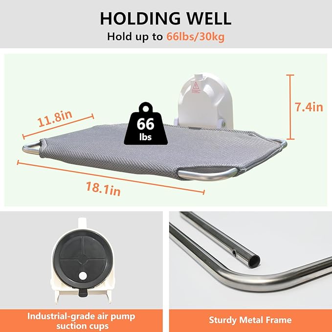 Cat Window Perch,Cordless Cat Window Hammock,Cats Seat for Windowsill,Foldable Cat's Windows Bed for Large Cats with Suction Visualization Pwerful Suction Cups,Especially Suitable for Small Windows