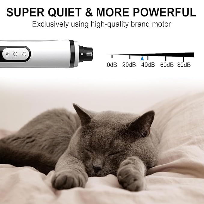 Heusom Silent Groom Pro Nail Grinder, 2025 New Heusom Nail Grinder for Dogs and Cats with LED Light & 3 Speeds, 2000mAh USB Rechargeable Dog Nail Trimmer for Thick Nails (1pc+2 Heads)