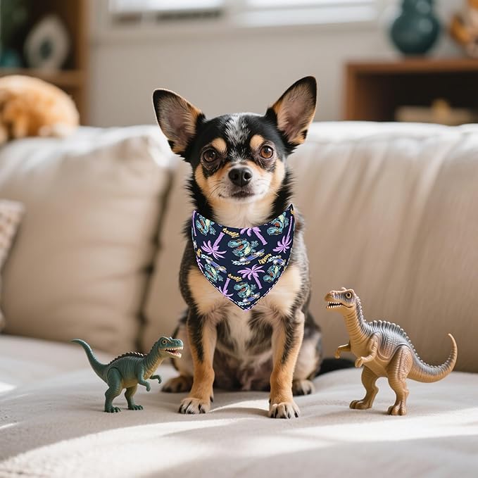 7 PCS Dinosaurs Dog Bandanas for Small Dogs Stitching Edge Dog Bandanas for Puppy Doggy Print One Side Scarves Party Grooming S