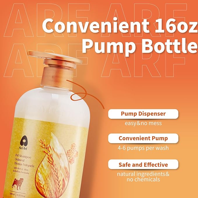 Arf Arf Oatmeal Dog Conditioner for Sensitive Skin - Soothing Anti-Itch & Detangling Formula for Dry, Itchy Skin & Matted Fur - Gentle for Puppies & All Breeds - 16oz