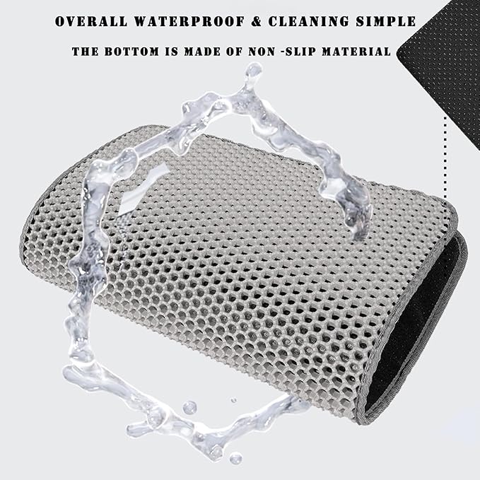 HCY&WLD Cat Litter Mat, 45x26/35x24/30x22/24x18 Inch Double Layer Cat Litter Box Mat, EVA Non-Slip, Waterproof Urine Proof Cat Litter Catcher Mat, Easy Clean Scatter Control (35x24 Inch, Khaki)