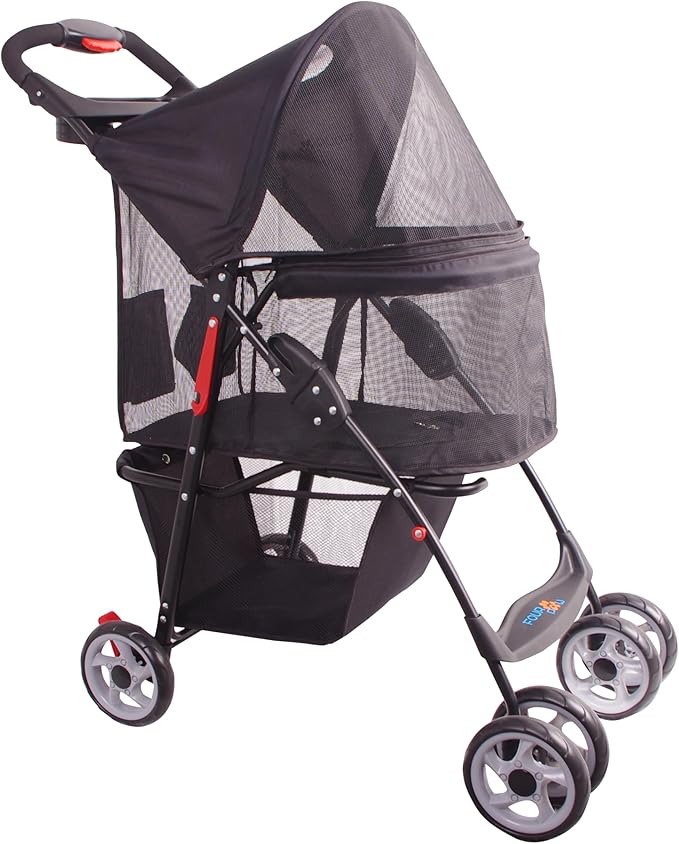 Full-Window pet Stroller 4 Wheels for Cats & Dogs, with Storage Basket,Cup Holder, Travel Puppy/Cats Stroller.