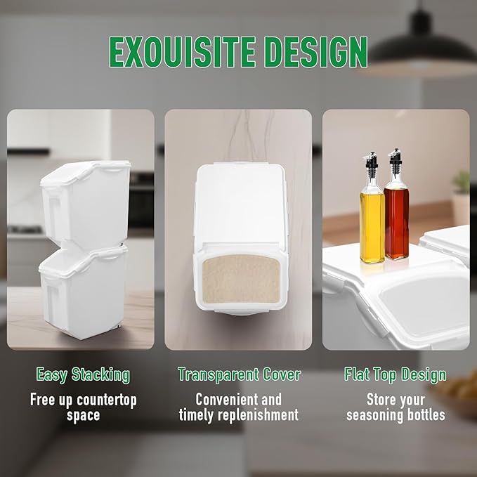 2 Pack Large Dog Food Storage Container, Flour Rice Storage Bin with 2 Measuring Cups, 25Lbs (15 Liters) with Wheels Seal Locking Lid PP Material, Sugar, Cereal and Dog Cat Pet food Containers