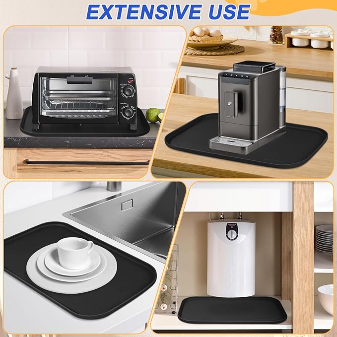 Silicone Pet Feeding Mat with Raised Edge for Food and Water, Dog Bowl Mats, Cat Bowls Placemat with High Lip for Floor Waterproof, Rubber Tray for Cats and Dogs 22 x 14 x0.8 Black