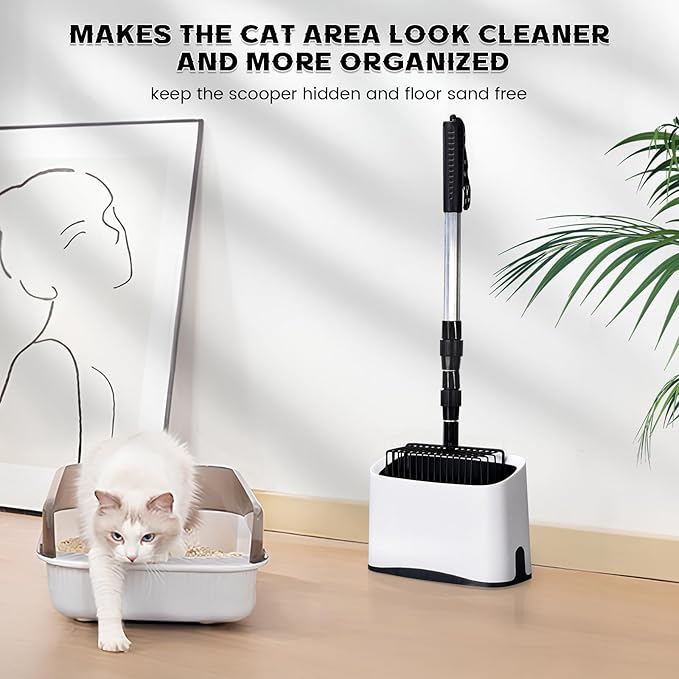 Cat Litter Scoop Holder Universal Scooper Storage Caddy for Most Kitty Poop Shovel, Durable Removable Pet Pooper Stand for Plastic/Metal Waste Scoops, Double-Layer Mini Desktop Trash Can - L White