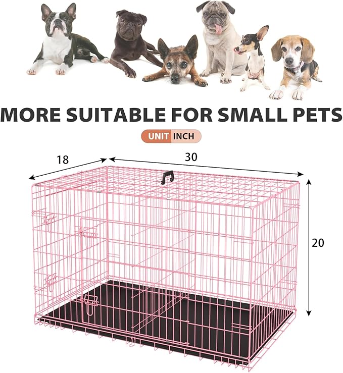 BestPet 30 Inch Dog Crates for Small Medium Dogs Folding Metal Wire Crates Dog Kennels Outdoor and Indoor Pet Dog Cage Crate with Double-Door,Divider Panel, Removable Tray and Handle,Pink