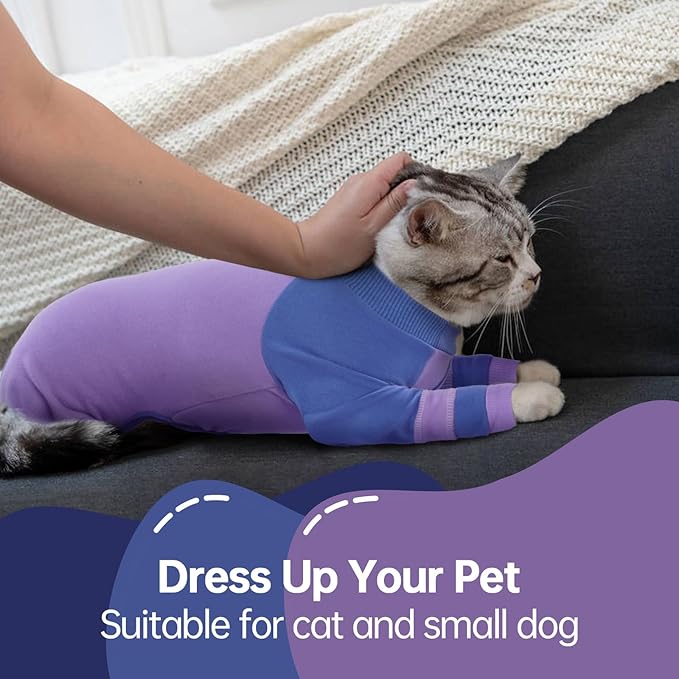 Sticky Hair Cat Clothes, Four-Leg Long Sleeve Cat Pajamas, Prevent Fur Shedding Kitten Onesie Shirts, Surgery Recovery Suit for Male Female, Wound Protection & Preventing Licking