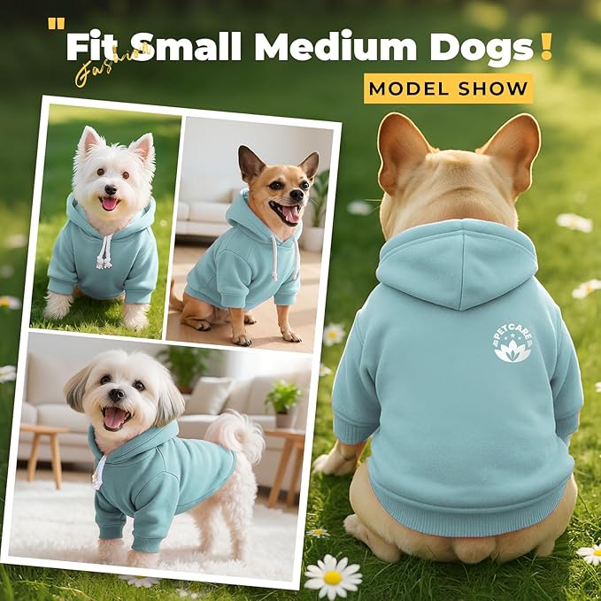 PETCARE Dog Hoodie Sweaters for Small Medium Dogs Cats Cute Soft Warm Fleece Puppy Sweaters Dog Clothes Hoodies Sweatshirt Reflective Fall Winter Chihuahua Yorkie French Bulldog Outfits, Blue