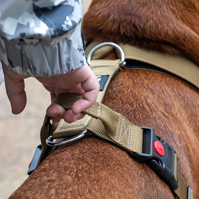 TSPRO Premium Heavy Duty Dog Harness, Adjustable Tactical Dog Harness for Large Dogs with Quick-Release Buckle and Comfortable Soft Handle for Outdoor Walking and Running (Khaki L)