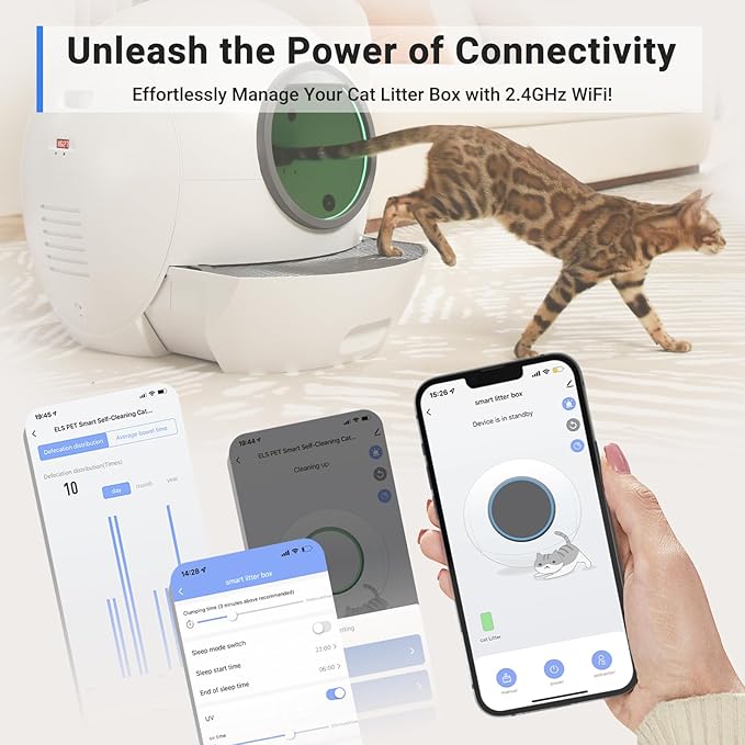 ELS PET Automatic Cat Litter Box Self Cleaning for Multi Cats, APP Control Smart Litter, White