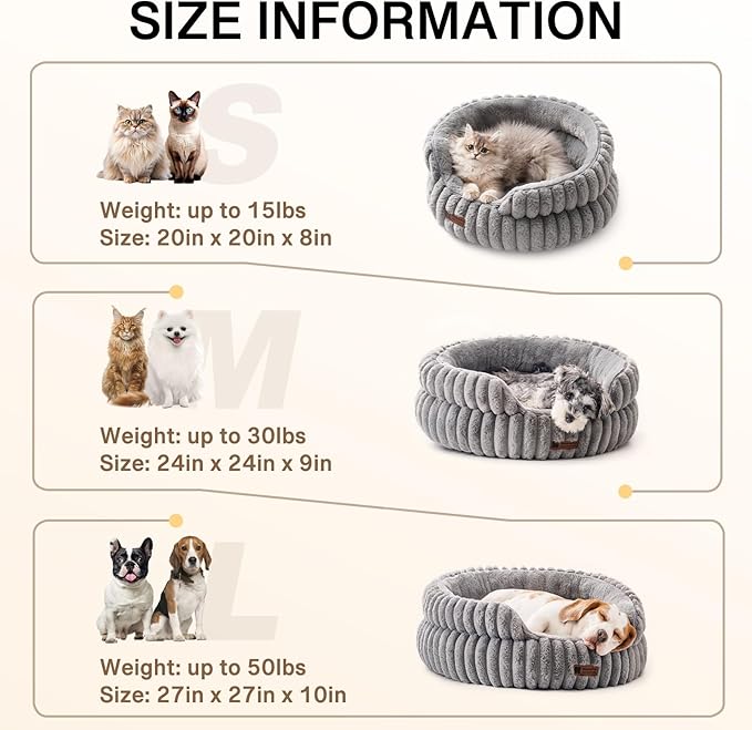 MEWOOFUN Washable Small Dog Bed, Cat Beds for Indoor Cats with Anti-Slip Bottom, Round Pet Bed for Puppy and Kitten (Grey, 24"x24"x9")