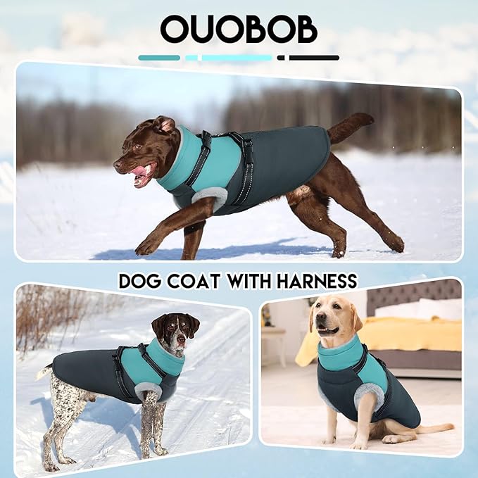 Large Dog Jacket - Built-in Harness, Waterproof & Windproof, Fleece Lined, Perfect for Snow & Winter