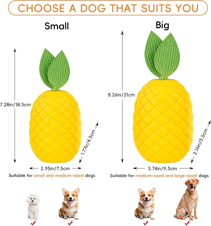 Pineapple Dog Toy, Indestructible Chew Toy with Squeaker, Durable Nature Rubber for Medium Large Breed Dogs, Interactive Play, Teeth Cleaning, Boredom Relief