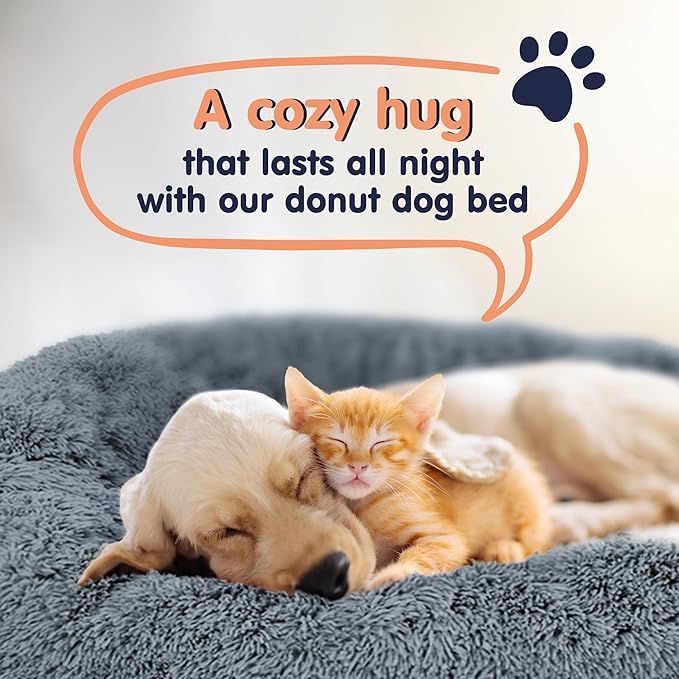 Donut Dog Bed - Premium Comfort for Anxiety Relief - Fluffy & Calming Design with Ultra-Plush Support | Cozy Round Dog Bed with Super Soft Circle Style (Size S Dark Grey)