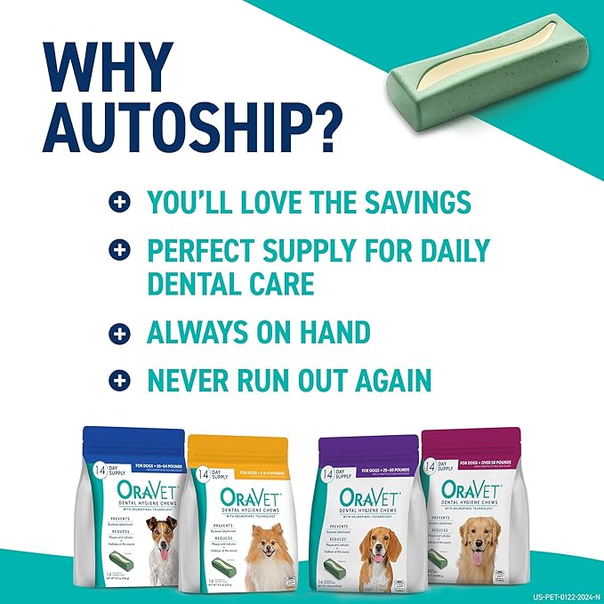 OraVet Dental Hygiene Chews for Small Dogs, Oral Care with Delmopinol, Vanilla Flavor, 14 Count