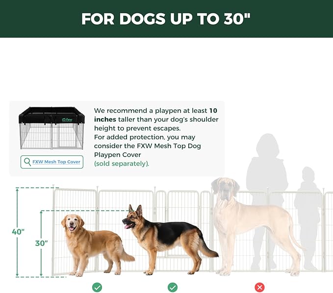 FXW Rollick Unleashed Dog Playpen for Indoor, Yard, RV Camping, 40 inch 24 Panels for Medium and Large Dogs, White│Patented