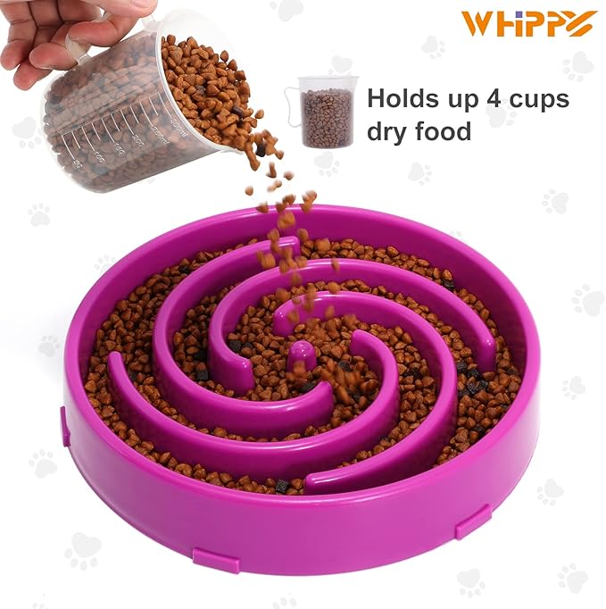 Whippy Slow Feeder Large Dog Bowl - Non Slip Maze Puzzle Bowl for Medium to Large Dogs - Purple