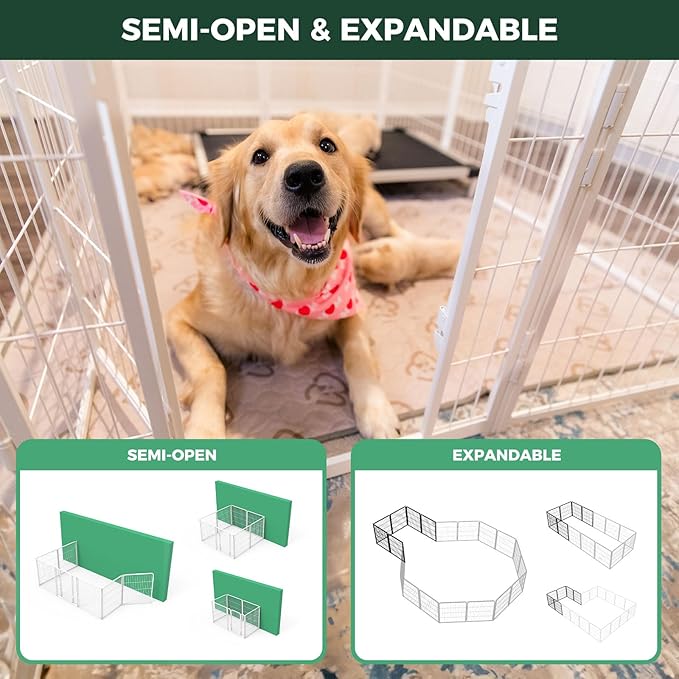 FXW Homeplus Unleashed Indoor Dog Playpen - Stress-Free and Safe Play, Heavy Duty 32 Inch 6 Panels Dog Pen for Small and Medium Dogs, White│Patented
