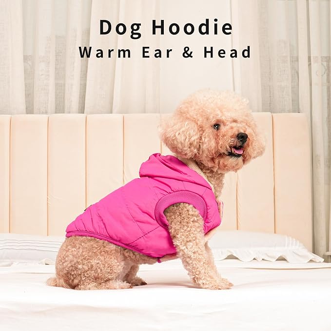 Fleece Lining Extra Warm Dog Hoodie in Winter,Small Dog Jacket Puppy Coats with Hooded Pink S