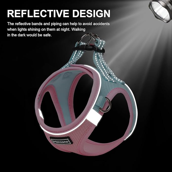 Mercano Soft Mesh Dog Harness and Leash Set, No-Chock Step-in Reflective Breathable Lightweight Easy Walk Vest Harnesses with Safety Buckle for Small Dogs, Cats (M, Pink Blue)