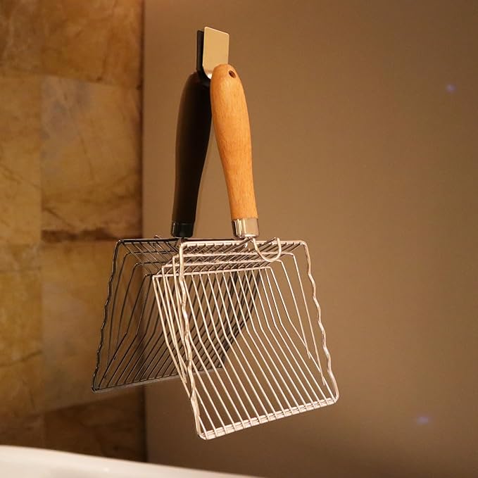 Cat Litter Scoop, Kitty Litter Scooper Metal, Deep Shovel, Wood Handle, Litter Box Fast Sifting for Cats and Kittens