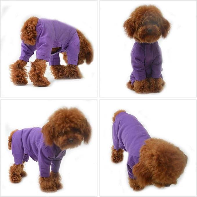Lovelonglong Four Feet Dog Lightweight Pajamas, Pure Cotton Dog Jumpsuits 4 Legs Dog Onesies T-Shirt Stylish PJS Puppy Costume for Large Medium Small Dogs Purple S