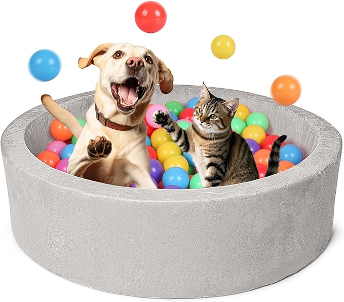 Dog Beds, 27 Inch Round Foam Pet Beds,Suitable for Small Dog & Cat to Sleep in and Play in The Ball Pit,Gray - Ideal for Puppies and Kittens(Balls NOT Included)...
