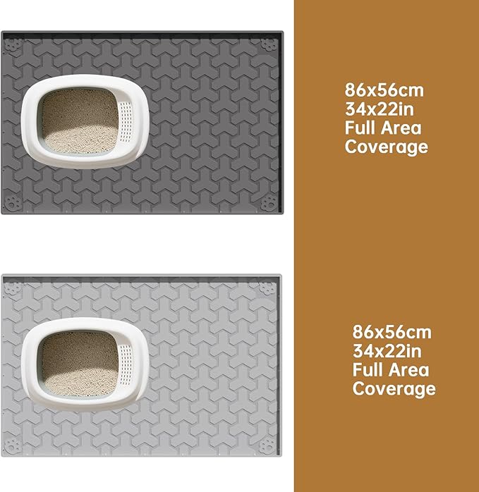 Silicone Cat Litter Mat for litter box 34" X 22"-Easy to Clean Cat Litter Trapping Mat, Waterproof, urine-proof and non-slip to keep the floor clean and tidy(Light Black)