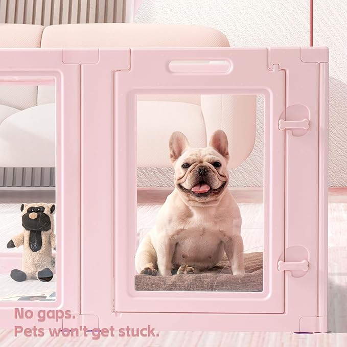 DIY Clear Acrylic Dog Playpen House,Quick Easy Assembly and Disassembly,Strong Floor Suction,Indoor and Outdoor Use,Easy Cleansing Puppy Fence (Skin Pink, 23.6" H, 2PCS)