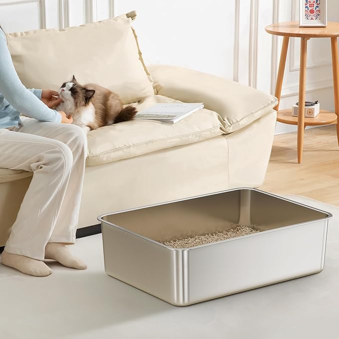 2 Pack XXXL Stainless Steel Litter Box,28" L*20" W*12.5" H Large Capacity Metal Cat Litter Box for Big & Multiple Cats,Anti-Leakage,Non-Stick Surface for Easy Cleaning,Odor-Resistant