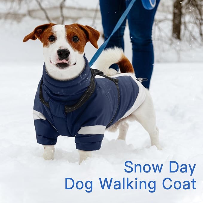 Turtleneck with Sleeves Dog Coats for Medium Dogs-L| Jackets with Reflective Harness Built in,Water-Repellent & Windproof Snowsuit,Soft Warm Lining for Beagle Cold Protection(Navy-Blue)