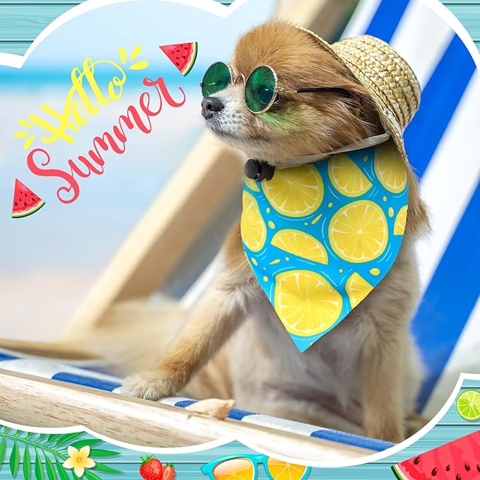 Sanwuta 120 Pcs Dog Bandana Bulk Scarf Washable Dogs Bibs Adjustable Kerchief Pet Bandana for Small and Large Party Pet Hawaii Beach Handkerchief Scarf Accessories(Summer)