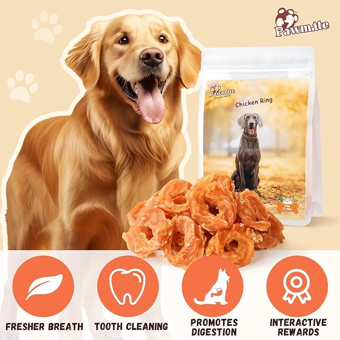 Dog Treats Chicken Jerky Rings, Rawhide-Free Grain-Free Real Dried Tenders Natural Chicken Breast Dog Chewy Training Snacks for Small Medium Large Dogs Large Pack 10.6oz